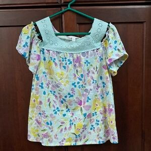 LC Lauren Conrad Cold Shoulder Pastel Floral Blouse